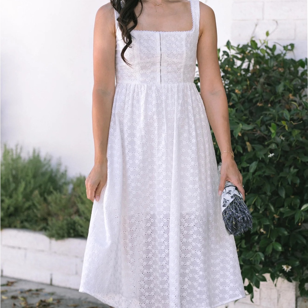 Olivaceous White Eyelet Midi Dress